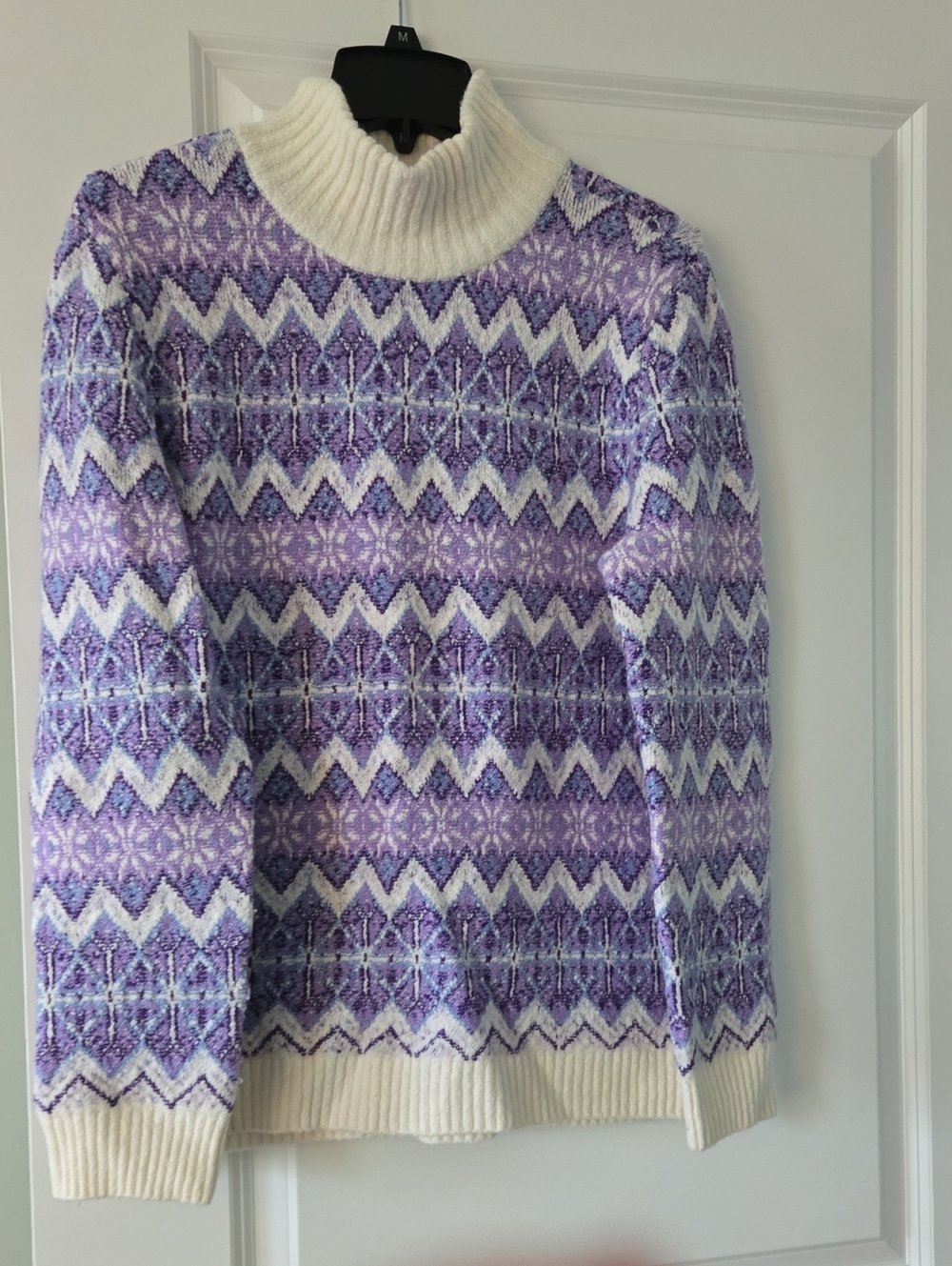 Talbots Purple and Cream Fair Isle Turtleneck Sweater